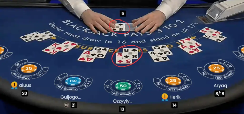 Imagem da mesa de jogo Blackjack